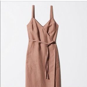 Aritzia brown linen wrap dress